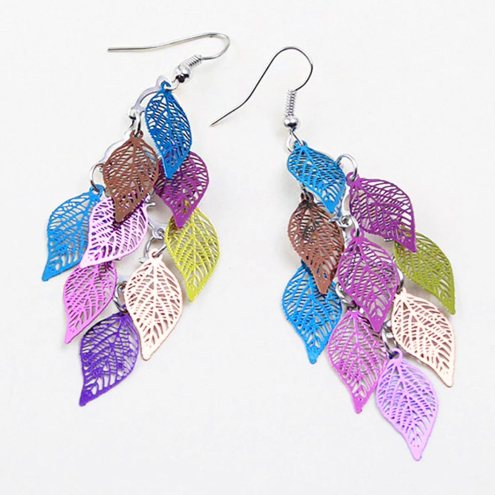 Multi Color Leaf Earrings - Picture 3 of 4